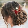 BETITETO Crystal Bridal Hair Comb Wedding Gold Vine Leaf Rhinestone Hair Piece Accessories for Women Girls (Wine Red)