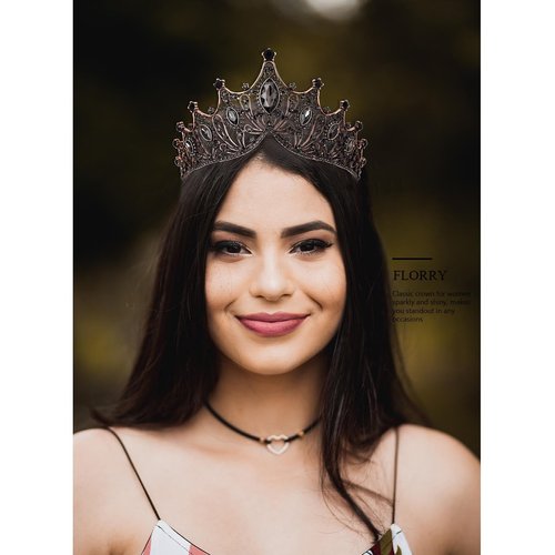 Florry Halloween Black Tiaras and Crowns Baroque Crystal Queen Crowns for Costume Festival Prom Wedding Tiara Bridal Hair Accessories for Women and Brides (Black)