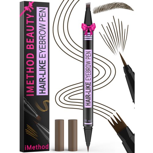 iMethod Eyebrow Pen - Eyebrow Pencil Magic 2-in-1 Eye Brow Pencils for Women with 4-Fork-Tip and Precise Brush-Tip Create Natural Hair-Like Brows, Last All Day, Microblading Eyebrow Pen, Black Brown