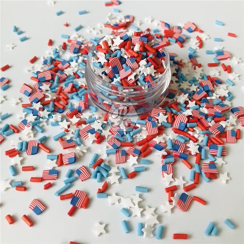 2ozs /Pack 3D American Flag White Star Red Sugar Granules Mixes Slices Supplies Polymer Soft Clay DIY Decoration for Nail Art Slime Kit DIY Cake Dessert Simulation Food RT-USFlag