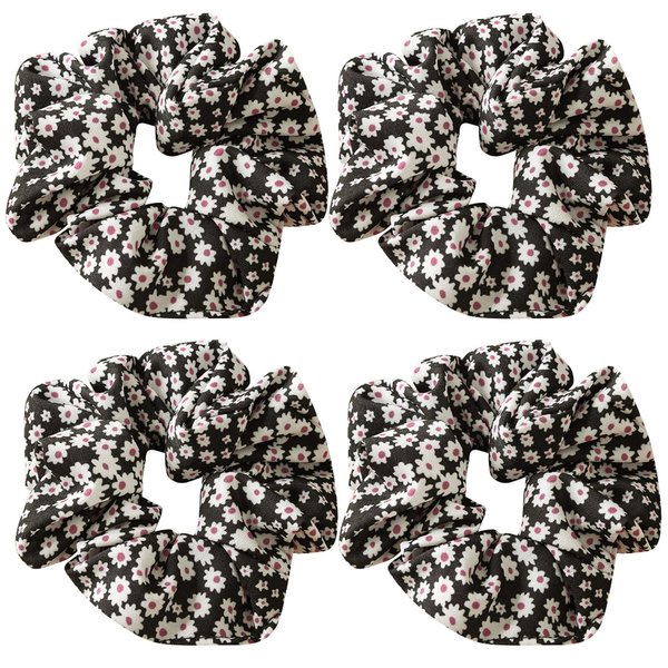 4 Pack Digital Floral Hair Scrunchies Sunflower Print Slap Bracelet Ponytail Holder Elastic Hair Bands Wrist Fabric Scrunchy Hair Ties for Show/Sleepover Party