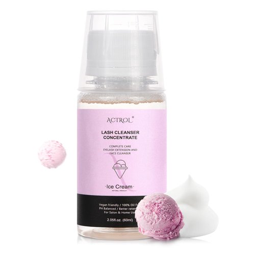 ACTROL Eyelash Cleanser Concentrate 60ml Ice Cream Professional Lash Shampoo Foaming Cleanser DIY Paraben & Sulfate Free Non-lrritating Wash for Extensions Lashes with Salon Home Care-Makes 6 Bottles