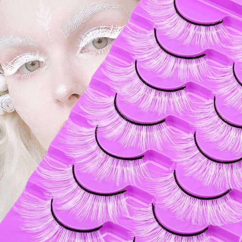 Uranian White False Eyelashes Fluffy Mink Lashes Wispy Strip Lashes Anime Cosplay Fake Eyelashes for Christmas Halloween Party Masquerade