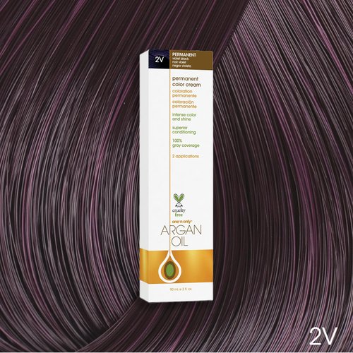 One N' Only Permanent Hair Color - Permanent Hair Dye Made with Argan Oil - Delivers Rich, Accurate Tones with Gray Coverage - Improves Moisture & Elasticity - 2V Violet Black (3 oz)