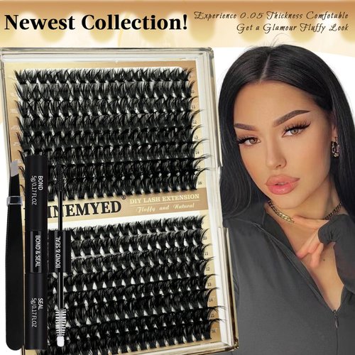 Eyelash Extension Kit 80D DIY Lash Extension Kit with Lash Bond and Seal and Lash Applicator 288Pcs Fluffy Mink Lashes Lash Clusters D Curl False Eyelashes DIY Lash Kit for Lash Extension Beginners