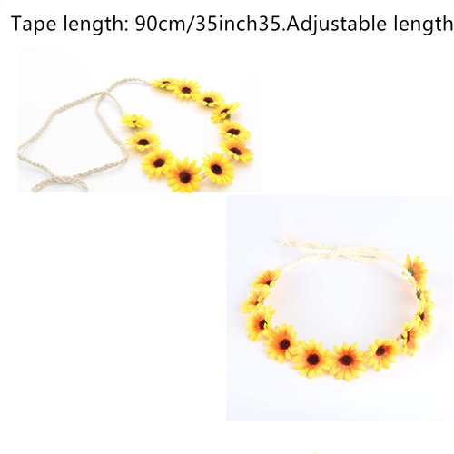 Sunflower Headband Crown, 2PCS Sunflower Flower Headband, Sunflower Hair Wreath Women Girl Bridal Floral Headpiece For Hippie Party Wedding Festivals(White, Yellow)