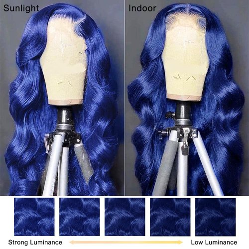 Blue Lace Front Wigs Human Hair Body Wave Wig 13x4 HD Transparent Lace Frontal Blue Wig Human Hair Pre Plucked With Baby Hair 180% Density Dark Blue Colored Glueless Wigs for Black Women 26 Inch