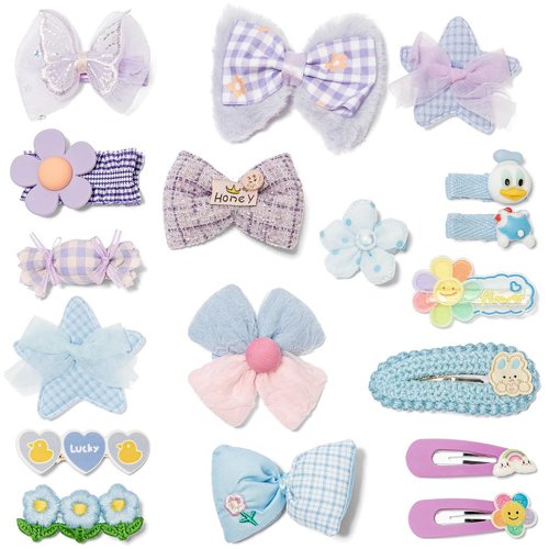 Hair Clips for Girls 17 Pcs No Slip Assorted Barrettes for Kids Bows Blue Purple Cute Hair Accessories for Little Girls Teens Toddlers Child Kids Gifts