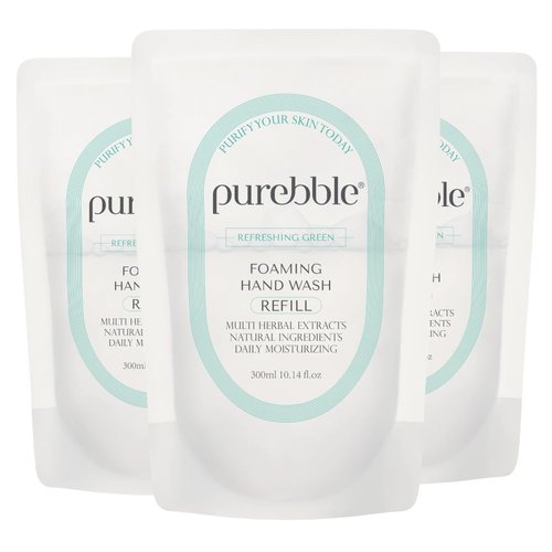 PUREBBLE Foaming Hand Wash, Refreshing Green, 300ml (Refill, Pack of 3)