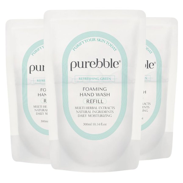 PUREBBLE Foaming Hand Wash, Refreshing Green, 300ml (Refill, Pack of 3)