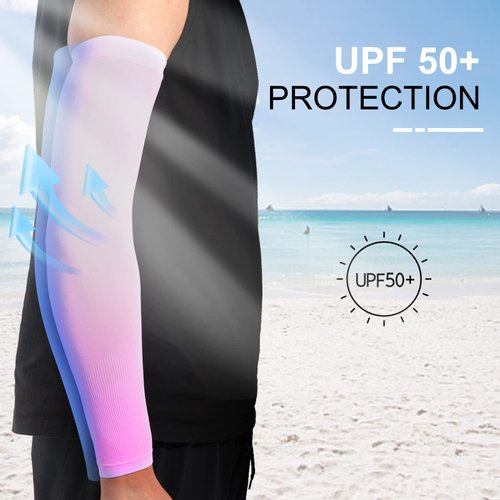 2-Pairs Arm Sleeves for Men and Women - Tattoo Cover Up - Cooling Sports Sleeve - White & Pink
