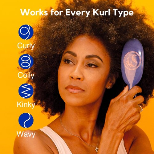 KAZMALEJE Paddle Comb for Detangling Curly, Coily, Kinky Hair | Reduces Breakage & Frizz| Works Dry or Wet | Kid-Friendly | Staggered Wide Tooth Finger-Like Paddle Brush | Blue