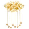 Beaupretty Wedding Hair Comb Hair Accessories Chinese Classical Long Tassel Bell Floral Leaves Hairpins Clips for Bride Wedding Party Gold