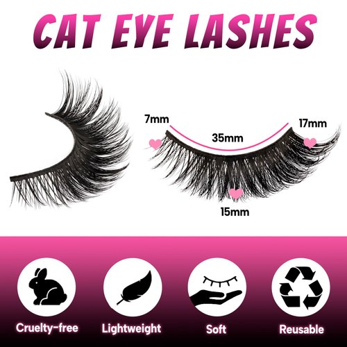 Veleasha Cat Eye Lashes Natural Look Fox False Eyelashes Gorgeous Wispy & Lightweight Faux Mink Lashes for Doll Eye Makeup 5 Pairs Pack (Charming)