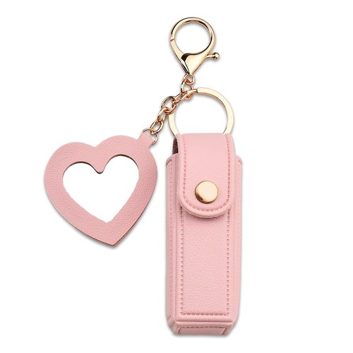 Sisadodo Chapstick Lipstick Holder Keychain for Girls Lipstick Case with Mirror Keychains for Backpack Purse Car Keys Keychain for Women Lipstick Pouch Keychain Pink Lipstick Case Keychains for Bag