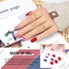 4th of July Press on Nails Short Square Glossy Fake Nails Independence Day Glue on Nails Red Blue White French Tips Nails Patriotic Design Fourth of July False Nails Coffin Full Cover Stick on Nails 24Pcs
