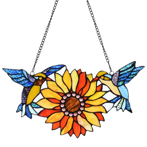 Capulina Sunflower Hummingbirds Stained Glass Window Hangings Suncatchers Stunning Handicrafts Flower Birds Lovers Gifts for Window Decor