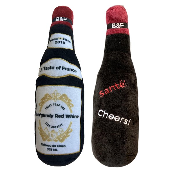 Bonne et Filou Wine Bottle Plush Squeaky Dog Toy (Bark'gundy Red Whine) Interactive Puppy Chew Toys for Aggressive Chewers Dog Toys for Small and Medium Dogs (1 Small Size)