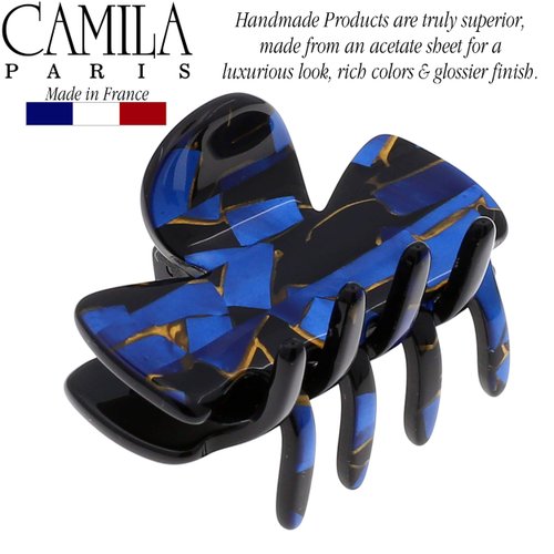 Camila Paris CP2440 French Hair Clip for Women, Small Handmade, Blue, Girls Hair Claw Clips Jaw Fashion Durable Styling Hair Accessories for Women, Strong Hold No Slip Grip, Made in France
