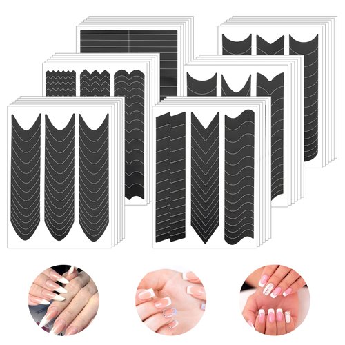 1422 Pcs French Tip Nail Guides French V-Shaped Nail Stickers Self-Adhesive Nail Tips Guides, Moon Shaped Manicure Strip Stickers Edge Auxiliary Stickers for DIY Stencil Tools