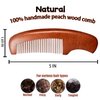 Hair Comb, 5" Handmade 100% Natural Peach Wooden Comb with Handgrip, Premium Fine Tooth Anti Static Pocket Sandalwood Scent Detangler Comb.