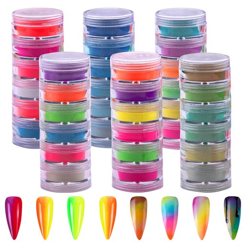 Duufin 36 Colors Pigment Nail Powder Colorful Luminous Pigment Powder Iridescent Pearlescent Powd...