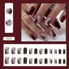 Red Press on Nails Medium Square Fake Nails Full Cover False Nails with Designs Glitter Stick on Nails Classic Acrylic Nails Artificial Glossy Glue on Nails for Women Nails Decorations 24Pcs