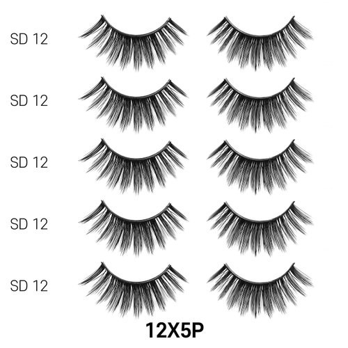 Laflare Premium Silk Lashes 3D Faux Mink Eyelashes Multipack, Light, Natural Looking, Professional Easy to Apply Eyelashes in a Knitted Style 5 Pairs Value Pack (12X5P)