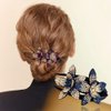 6 Pack Rhinestone Double Flower Hair Clip for Women Girls, Crystal Duckbill Clip Hairpin with Teeth Non-Slip Women Elegant Hair Dovetail Clips for Thick Long Hair Accessories