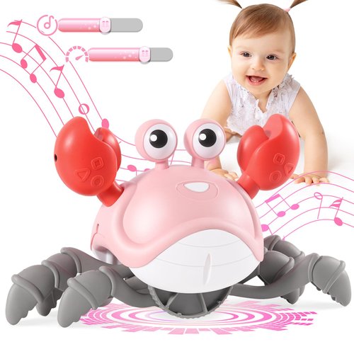 Crawling Crab Baby Girl Toys 3.0, Upgraded Tummy Time Baby Toys 6-12 12-18 Month, Walking Dancing Crab with Music&Speed Control for 2 3 4 5 6 7 8 9 10+ Girls Birthday Gifts Christmas Stocking Stuffers