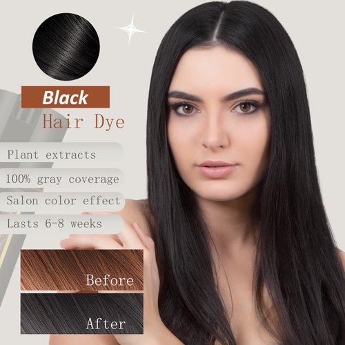 Black Hair Dye 3 in 1, Black Hair Dye Shampoo for Men & Women Hair Colors in Minutes, Shampoo Para Canas, Long-Lasting Black Hair Shampoo for 100% Gray Hair Coverage Black Hair Dye 16.9 Fl Oz (Black)