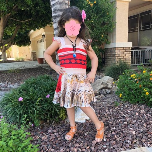 Marosoniy Little Girls Princess Dress for Moana Costume Outfit For Halloween With Necklace and Hair Clip (Red, 100(3-4))