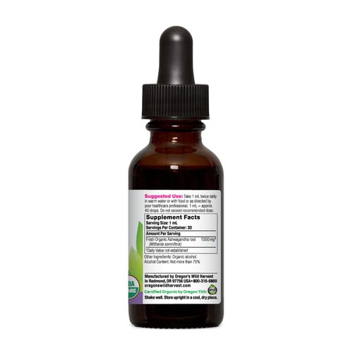 Oregon's Wild Harvest Ashwagandha Fresh 1:1 Organic Herbal Supplement, 1 Fluid Ounce