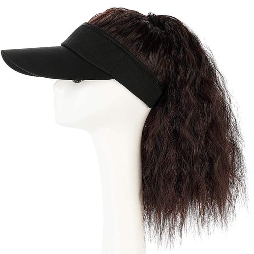 YEKEYI Ponytail Wig Baseball Cap with Hair Synthetic Hats with Hair Attached Long Wavy Hair for Women Daily Party Use
