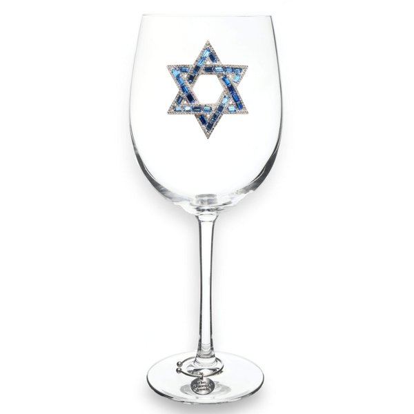 THE QUEENS' JEWELS Star of David Jeweled Stemmed Wine Glass, 21 oz. - Unique Gift for Women, Birthday, Cute, Fun, Hanukkah, Not Painted, Decorated, Bling, Bedazzled, Rhinestone