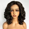 SOKU Short Bob Lace Front Wigs Synthetic 12 Inch Loose Wave Lace Front Wigs Middle Part Dark Brown Curly Wigs for Black Women Transparent T-part Lace