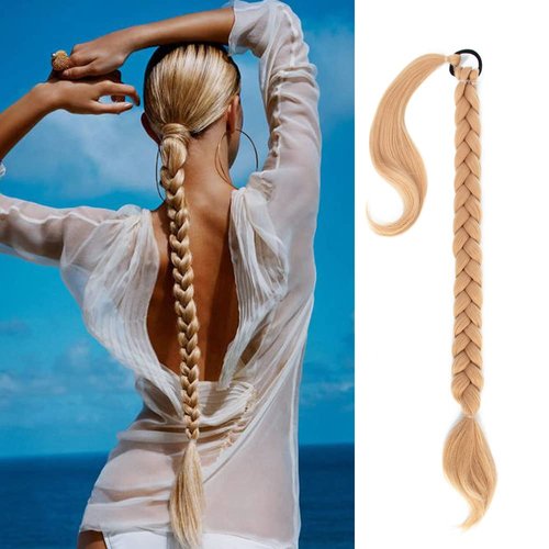 QIAORUIXIN 30 Inch Long Braided Ponytail Extension for Women with Hair Tie rubber band Straight Wrap Around Hair Extensions Ponytail Natural Soft Synthetic Hair Piece Braid PonyTail Extension(24)