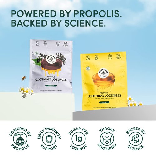 Beekeeper's Naturals Soothing Honey Cough Drops 3 Flavors Pack,Honey,Peppermint & Elderberry Sore Throat Relief Soothing Lozenges with Zinc,Propolis & Vitamin D,42 Ct