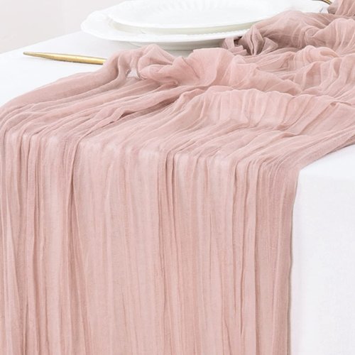 Socomi Pink Table Runner Spring Easter Cheesecloth Table Runner 120 inch Cheese Cloth Runner 10FT Boho Rustic Gauze Table Runner for Wedding Party Baby Shower Birthday Decor