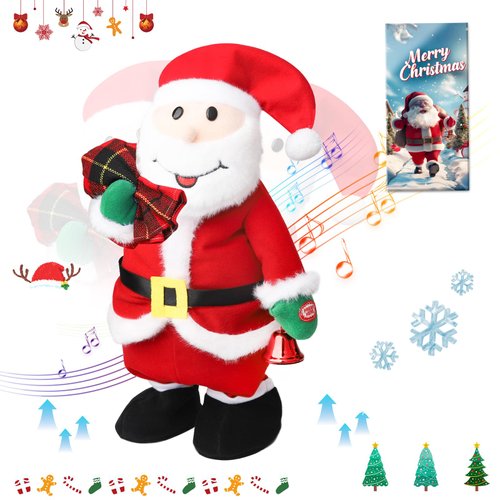 Humor Ted White Elephant with Box Funny Electric Jumping Moving Santa Musical Plush Toys Singing Dancing Santa Claus Toys Animated Christmas Plush Toy 2024 Xmas New Year Gift for Kids,15"