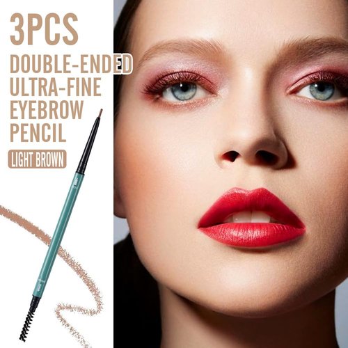 3Pcs Light Brown Waterproof Eyebrow Pencil,Ultra-Fine Mechanical Pencil with Spoolie Brush,Eyebrow Pencil Easy to Color,Draws Tiny Brow Hairs and Fills in Sparse Areas,Create Natural Eye Brow