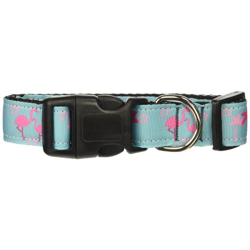Mirage Pet Products Pink Flamingo Nylon Ribbon Dog Collar, Medium
