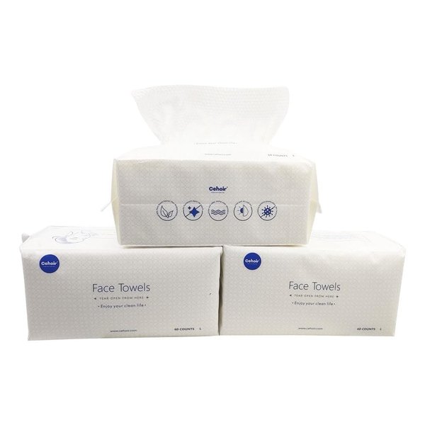 Cehoir Face Towels，Super Soft and Thickness L:8x8 inches,180 Counts (3 Packs),Lint-Free Biodegradable Towels,Disposable Face Towel,Makeup Remover Dry Wipes,Clean Face Cloths for Sensitive Skin