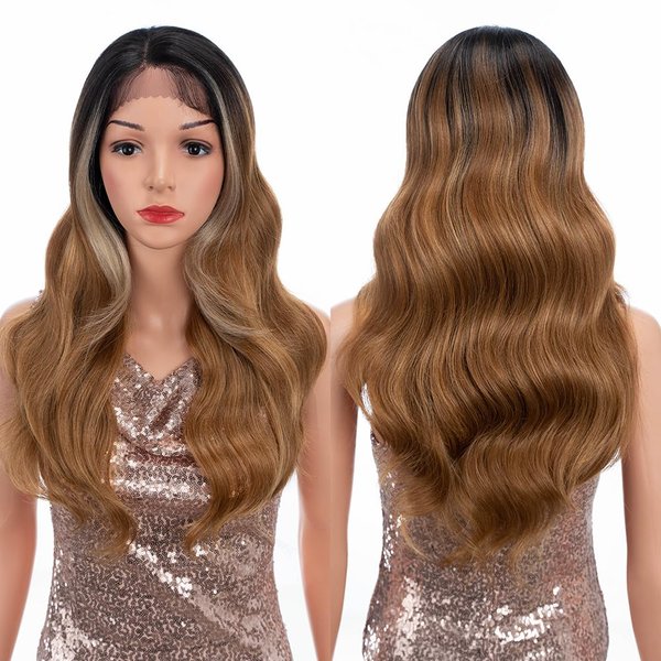 REBECCA STYLE Long Body Wave Wigs for Women 13x4 HD Synthetic Lace Front Wig with Natural Hair Line 20 Inch Side Part Black Synthetic Curly Wigs Glueless Heat Resistant Replacement Wig (Ombre Blonde)