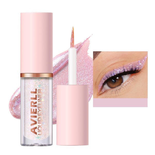 MIESCHER Liquid Glitter Eyeshadow Eyeliner, Pink Shimmer Metallic Eyeshadow Primer, Colorful Glitter Liner Waterproof Long Lasting Quick-Drying Loose Glitter Glue for Crystals Eyes Korean Makeup(01#)