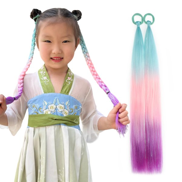 Crazy Hair Day, 20 inch Colored Hair Extensions For Kids Ponytail Extension, Colorful Tinsel Ponytail Festival Hair Extensions, Rave Hair, 2 Packs Wacky Hair