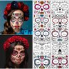 Day of the Dead Face Tattoos - 10 Sheet Halloween Temporary Tattoos Face Sticker Kit Día de Los Muertos Glitter Red Roses Skeleton Sugar Skull Fake Tattoo for Halloween Makeup on Face Body