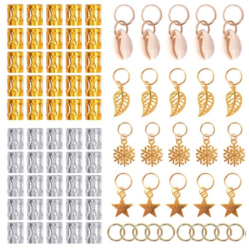 GIRLOOKA 80 Pieces Hair Jewelry Rings Decorations Aluminum Hair Dreadlocks Hair Braid Rings Metal Cuffs Set Hair Clips Headband Accessories
