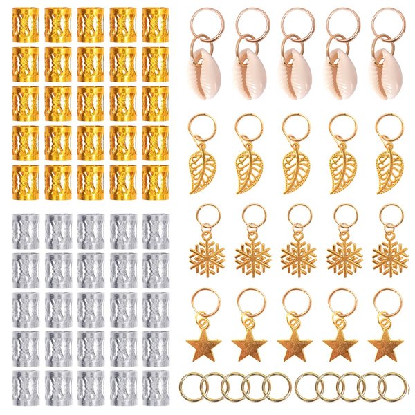 GIRLOOKA 80 Pieces Hair Jewelry Rings Decorations Aluminum Hair Dreadlocks Hair Braid Rings Metal Cuffs Set Hair Clips Headband Accessories