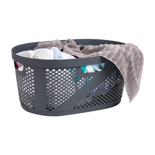 Mind Reader 40L Laundry Basket, Clothes Hamper, Wicker Design, Plastic, 23"L x 14.5"W x 10.5"H, Gray